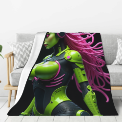 Manta de franela peluda 280g (vertical) con diseño mecánico femenino sci-fi