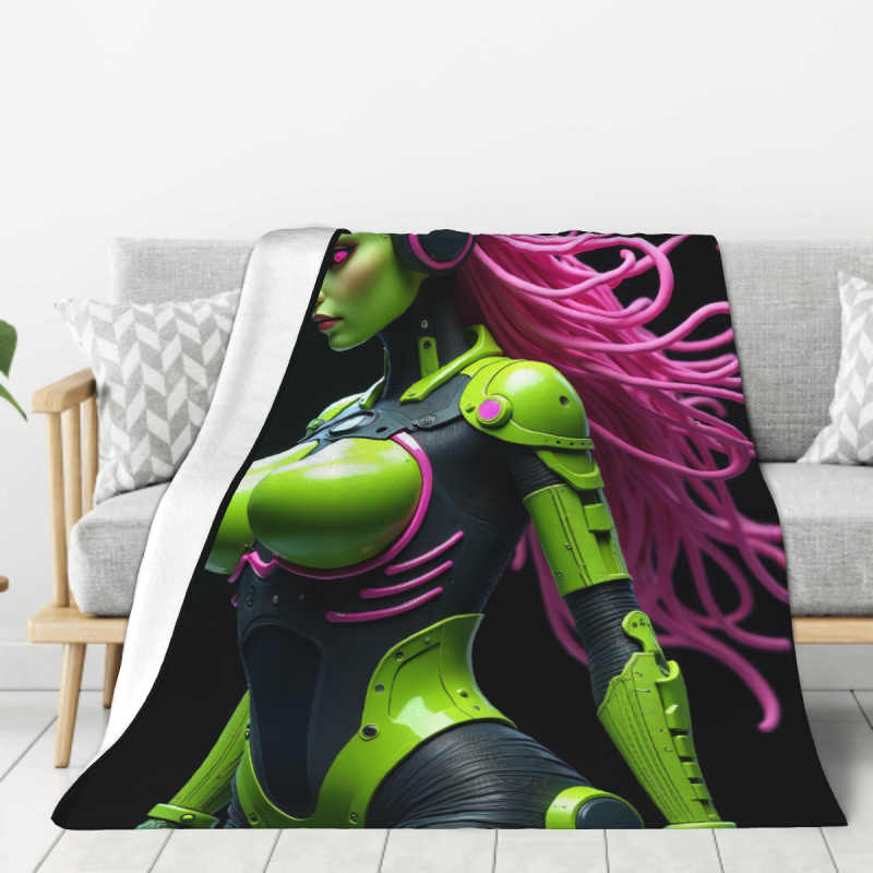 Coperta in pile di flanella 280g (verticale) con motivo meccanico femminile sci-fi