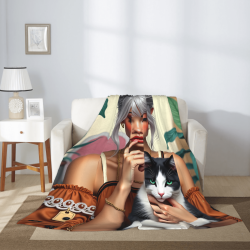 280g 수직 플란넬 담요: 소녀와 고양이 패턴과 함께하는 온기