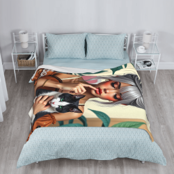 Coperta in flanella verticale 280g: Motivo ragazza e gatto, accompagnata da calore