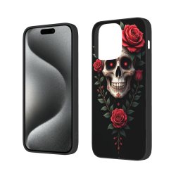 iPhone 15/Pro/Max 骷髅花卉图案手机壳 - okomall