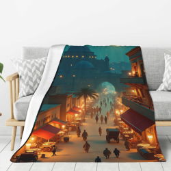 Coperta in Flanella Verticale 280g: Stampa Unilaterale a Tuttalarghezza con Motivo Mercato Notturno