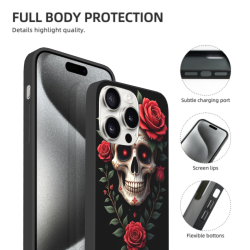 iPhone 15/Pro/Max 骷髅花卉图案手机壳 - okomall