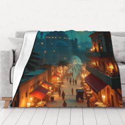 280g Flanell-Fuzzy-Decke (Horizontal) mit Retro-Markt-Muster