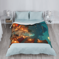 Coperta in Flanella Verticale 280g: Stampa Unilaterale a Tuttalarghezza con Motivo Mercato Notturno
