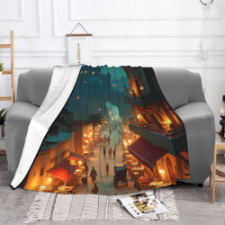 280g Flannel Fuzzy Blanket (Horizontal) with Retro Market Pattern