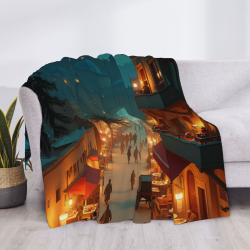 Coperta in Flanella Pelosa 280g (Orizzontale) con Motivo Retro Market