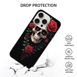 iPhone 15/Pro/Max 骷髅花卉图案手机壳 - okomall