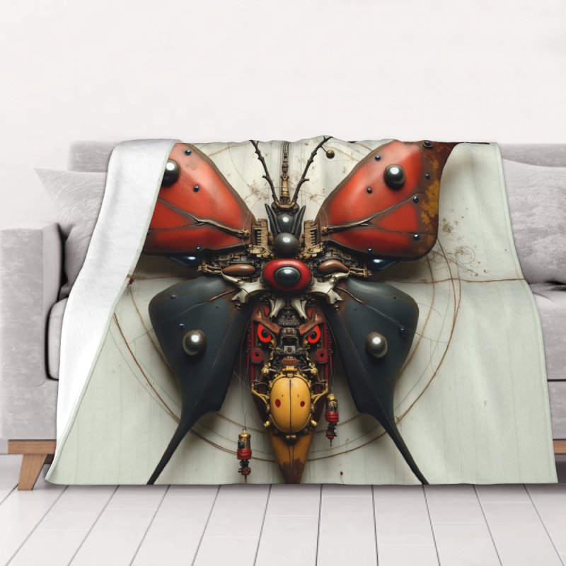 Manta de Franela Peluda 280g - Patrón Mecánico de Mariposa, Cómoda y Cálida Manta de Franela Peluda 280g - Patrón Mecánico de Mariposa, Cómoda y Cálida