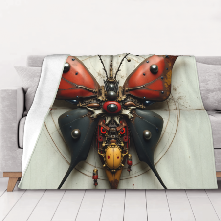 Manta de Franela Peluda 280g - Patrón Mecánico de Mariposa, Cómoda y Cálida