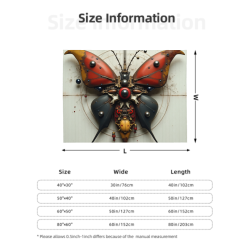 Manta de Franela Peluda 280g - Patrón Mecánico de Mariposa, Cómoda y Cálida