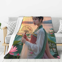 唯美少女法兰绒毛毯 - Okomall