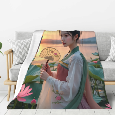 Flanell-Decke mit Mädchenporträt - Okomall