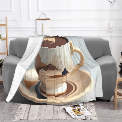 Manta de franela felpa 280g (horizontal) con diseño de taza de café - Elección ideal para confort