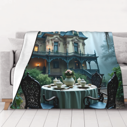 280g Flausch-Flannel-Decke (Horizontalstil) - Mysteriöses Burg-Nachmittagstee-Muster