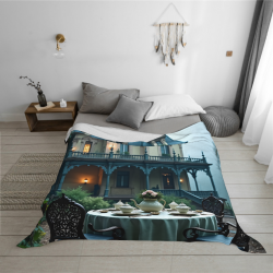 Mantel de franela de lana 280g (Estilo Horizontal) - Patrón de Té de la Tarde en el Castillo Misterioso