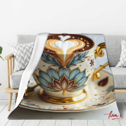 Coperta in Pile Flanella 280g (Stile Verticale) con Motivo Tazze da Caffè - Una Scelta Affascinante