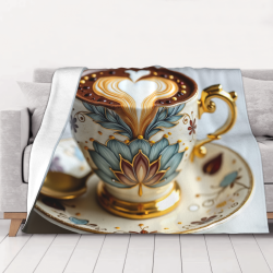 Couverture en flanelle molletonnée de 280g (Horizontale) avec Motif Tasse à Café - Articles pour la maison chaleureux et confort
