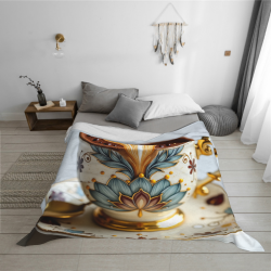 Mantel de franela de estera de 280g (Horizontal) con Patrón de Taza de Café - Productos para el hogar cálidos y confortables