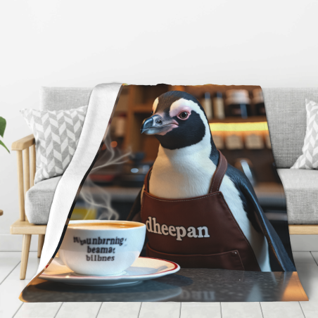 Couverture en flanelle verticale 280g : Motif pingouin, confortable et chaude