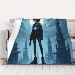 Couverture en Flanelle Duveteuse 280g (Style Horizontal) avec Motif Sci-Fi