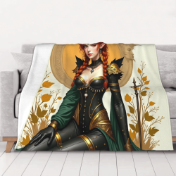 Couverture en flanelle de 280g (Horizontale) Motif de Guerrière Féminine Fantastique