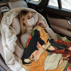 280g法兰绒毛毯（竖款）带古风女子图案