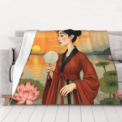 Couette Polaire 280g (Style Horizontal) Motif Femme de Style Ancien