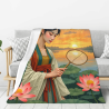 280g Flannel Fleece Blanket (Vertical Style) with Exquisite Ancient Style Pattern