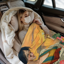 280g Flannel Fleece Blanket (Vertical Style) with Exquisite Ancient Style Pattern