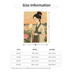 280g法兰绒毛毯（竖款）古风女子图案 - 舒适温暖之选