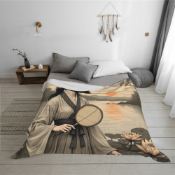 Couverture en flanelle avec paysage en encre - Okomall