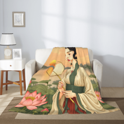 280g Flannel Fleece Blanket (Vertical Style) with Ancient Style Woman Pattern - A Comfortable and Warm Choice