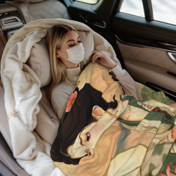 Coperta in flanella di 280 g (stile verticale) con motivo di donna antica - Una scelta confortevole e calda