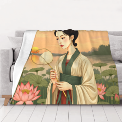 Coperta in Pile da 280g (Stile Orizzontale) - Motivo Donna in Stile Antico