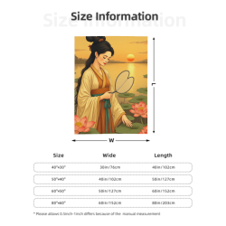 280g豎款法蘭絨毛毯：古典仕女圖印花，舒適溫暖