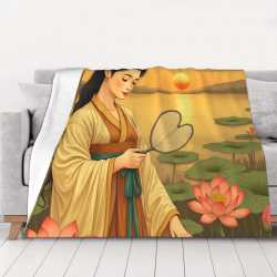 280g 플란넬 담요 ( 가로 스타일 ) 고대 스타일 연꽃 감상 여성 패턴