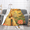 Coperta in flanella da 280g (stile orizzontale) Motivo di donna in stile antico che ammira i loti