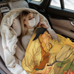 Drap en flanelle de 280g (style horizontal) Motif de femme d'ancien style admirant des lotus