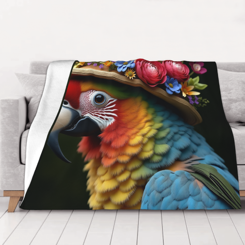 Manta de franela de 280g (estilo horizontal) - Patrón de loro con flores