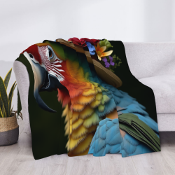 Manta de franela de 280g (estilo horizontal) - Patrón de loro con flores
