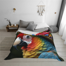 280g Flanell-Fleece Decke (Waagerechter Stil) - Papagei mit Blumenmuster