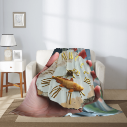 Couverture en flanelle 280g (style vertical) avec motif unique horloge et poisson