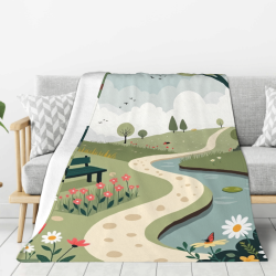 Couverture en flanelle verticale 280g : Impression paysage pastoral, un choix de confort et de chaleur