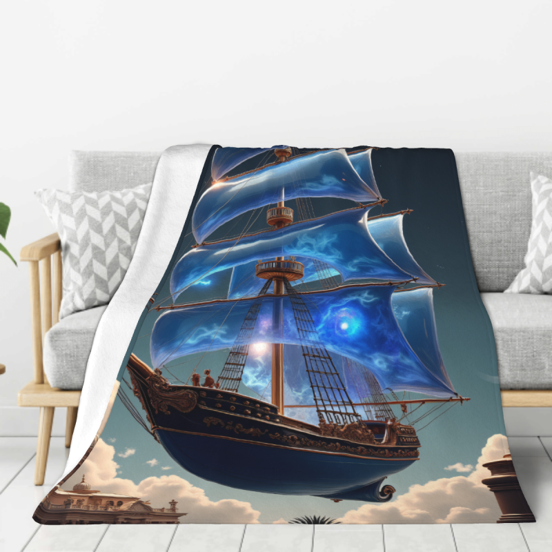 280g Flannel Fleece Blanket (Vertical Style) with Sailing Ship Pattern
