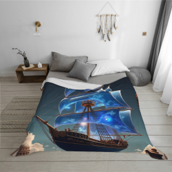 Couverture en flanelle de 280 g (horizontale) avec impression de voilier onirique
