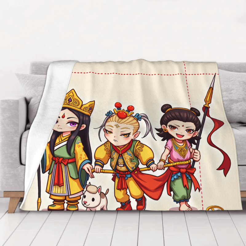 Couverture en flanelle douce de 280 g (horizontale) avec motif de dessin animé de Voyage vers l'Ouest