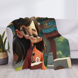 280g Flannel Blanket (Horizontal Style) with Chinese-style Girl Printing