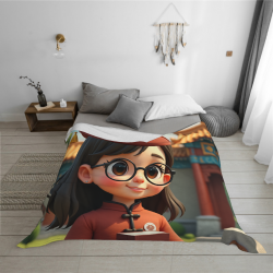 Coperta in flanella da 280g (stile orizzontale) con stampa di ragazza in stile cinese