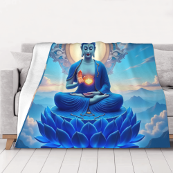 Manta de Forro Polar de Flanela de 280g (Horizontal) con Patrón de Buda - Bien de Hogar Cálido y Confortable
